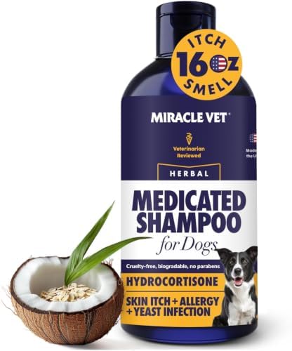 Miracle Vet Medicated Dog Shampoo for Itchy Skin Relief - Antifungal for Dog Allergy Relief, Yeast Infection, Hot Spot & Dry Skin Anti-Itch Treatment Wash - Hydrocortisone (16 oz) by MiracleVet