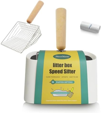 Cat Litter Scoop with Holder-Speed Sifter Litter Box Scooper Captures All Clumps - Kitty Metal Scooper, Kitty Litter Sifting Shovel Comfy Handle,Heavy Duty Speed Sifter,for Litter Box-Pro by MecoMeow