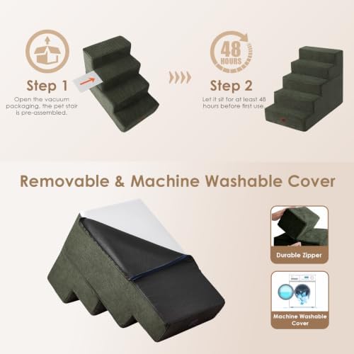 EHEYCIGA Dog Stairs for Bed 22.5" H, 5-Step Extra Wide Dog Steps - Image 6