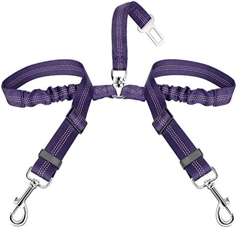 SlowTon Double Dog Seat Belt for Car with Elastic Bungee Buffer, Adjustable by SlowTon