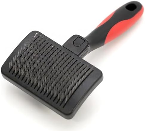 Jeffers Pet Self-Cleaning Slicker Brush for Dogs & Cats – Self Cleaning Button, Removes Tangles & Loose Hair, Non Slip Handle for Easy Grooming, Go To Gift for Pet Owners – Black, Red - Small by Jeffers