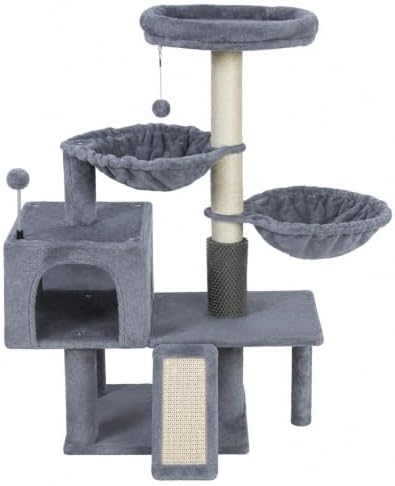 Smouatou Cat Tree with Cat Condo and Two Hammocks, Cat Tower with Scratching Posts and Scratching Pads Cat Toys, Grey by Unknown
