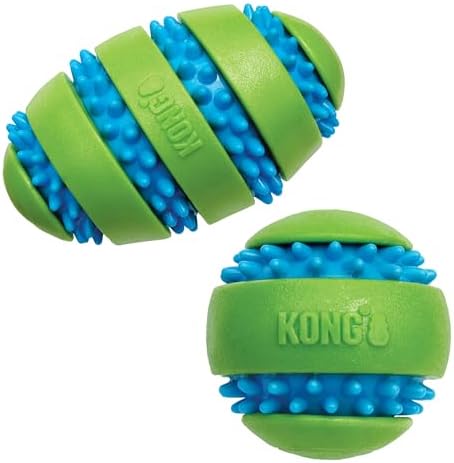 KONG Goomz Dog Toy – Durable Squeaky Chew Ball for Dental Health, Teeth & Gums Massage, Indoor/Outdoor Fetch Play (Football/Ball Combo) by KONG