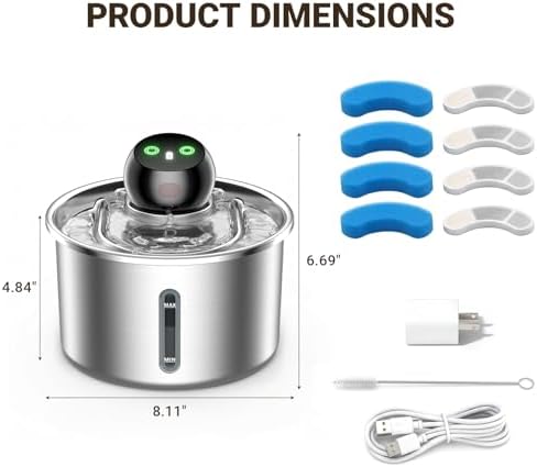 Cordless Cat Water Fountain, 3L Stainless Steel Quiet Pet Water Fountain - Image 2