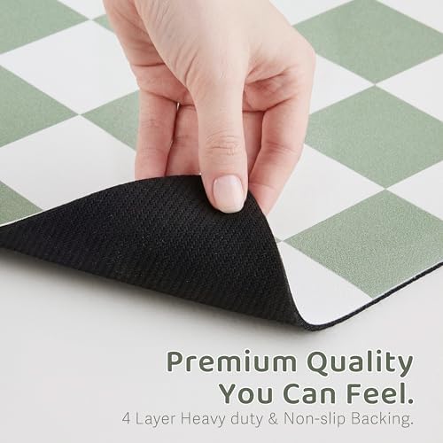 Checkered Dog Feeding Mat, Absorbent Mats for Dog Food and Water Bowl, Dispenser, Retro Modern Aesthetic Sage Green Checkerboard Pet Placemat for Dogs, Cats, Puppy Accessories, 12" X19” - Image 6