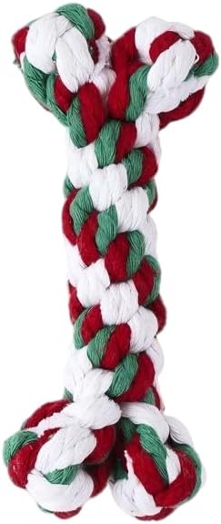 Dog Rope Toys Set with Bone-Shaped Chew Toy, Durable Cotton Rope Toys for Teething, Training, and Interactive Play for Small to Medium Dogs (Red & Green & White)