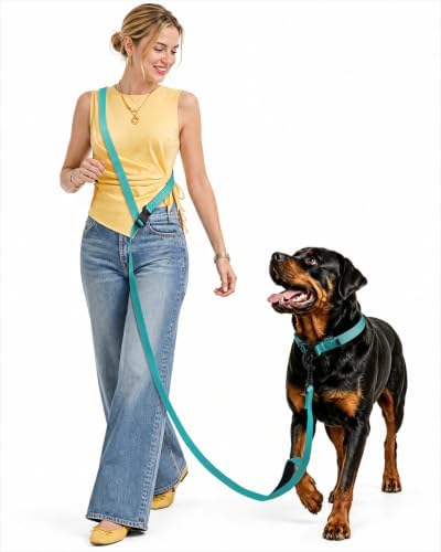 Hands Free Dog Leash, 5.9-8.2ft Multifunctional Crossbody Rope with Explosion-Proof Handle and Adjustable Training Hands Free Leash for Medium Dog Walking Running Hiking Travel Teal by HeelayHappyEveryDay