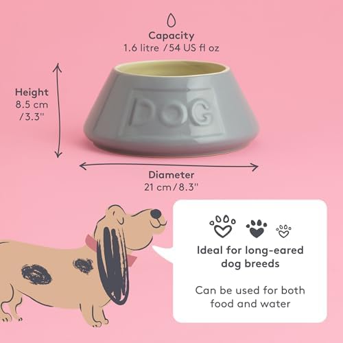 Mason Cash: Non-Tip Dog Bowl - Grey - 8.3", 54oz - Durable Ceramic Food & Water Angled Dish, Microwave-Dishwasher Safe, Pet Meal Feeding & Hydration - Image 5