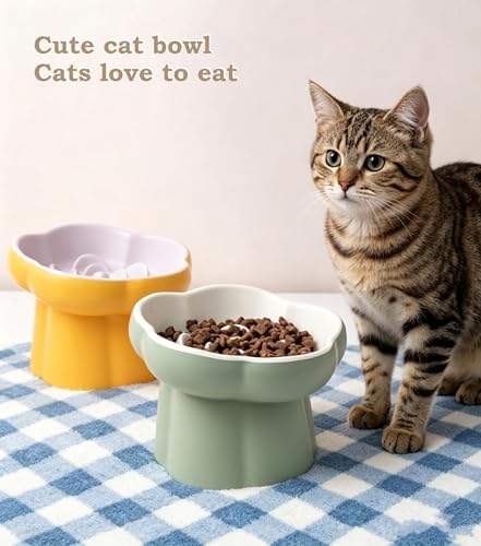 Elevated Flower Ceramic Slow Feeder Cat Bowl, Raised Anti-Gulping Pet Food Bowl, Slower Eating Cat Dish Prevents Vomiting, Healthy Feeding Bowl for Indoor Cats Kittens Small Dogs - Image 3