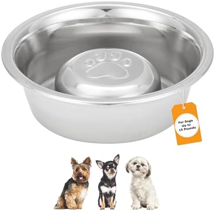 Neater Pet Brands Stainless Steel Slow Feed Dog Bowl for Fast Eating Small Breeds, Metal Slow Feeder Dog Bowl Fits in Cat & Small Neater Feeders, for Puppy or Dogs (< 15 lbs), 3/4 Cup Food Capacity by NeaterPetBrands