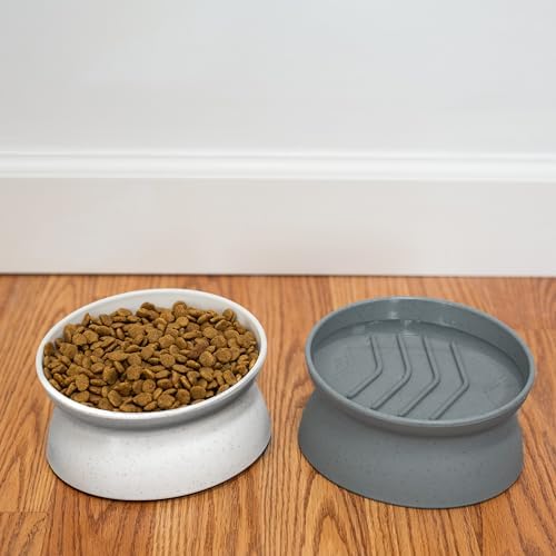 Kitty City Elevated Slow Feeder Cat Bowls (Set of 2), Whisker-Friendly Raised Cat Food Dishes with Ridges, Helps Reduce Fast Eating & Digestion Issues, Dishwasher Safe, 10.8 oz – White & Gray - Image 5