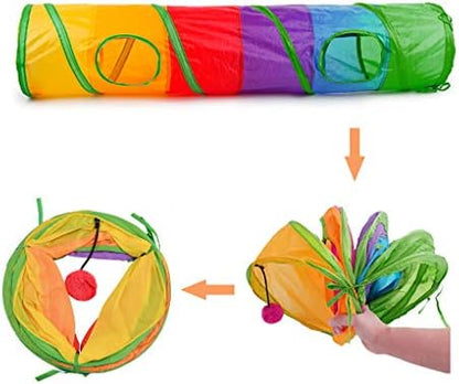 Andiker Cat Tunnel for Indoor Cats, 45" Long Rainbow Collapsible Kitten Tube with a Fun Ball and 2 Holes Cat Play Tunnel, Rabbit Tunnel for Kittens Exercising Hiding Training and Running(Colorful) - Image 2