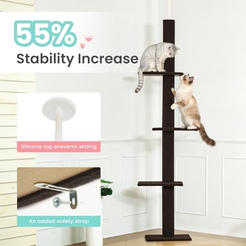 Max & Marlow 95-108" Floor to Ceiling Cat Tree for Indoor Cats, Brown - Image 6