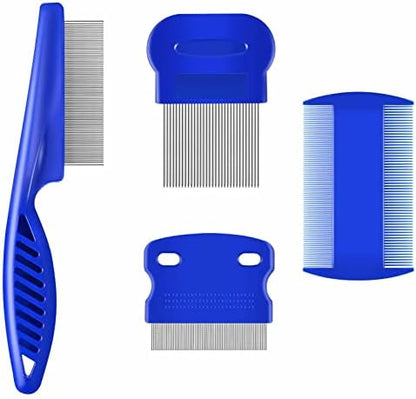 4 Pack Flea Lice Comb, Stainless Steel Dog Cat Grooming Combs with Rounded Teeth, Double Sided Professional Pet Tear Stain Remover, Dematting Tool for Small, Medium & Large Pets by Brillirare