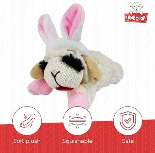 Multipet Lamb Chop Dog Plush Toy w/Easter Bunny Ears - Squeaky Toy for All Dogs - Extra Soft Plush - Stuffed Animal for Cuddling & Playing (6”, Cream/Pink) - Image 3