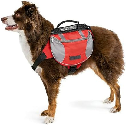 Dog Hiking Backpack, Dog Backpack Harness Carrier Dog Saddle with Side Pockets for Small Medium Large Dogs(L-Red) by Cyrank