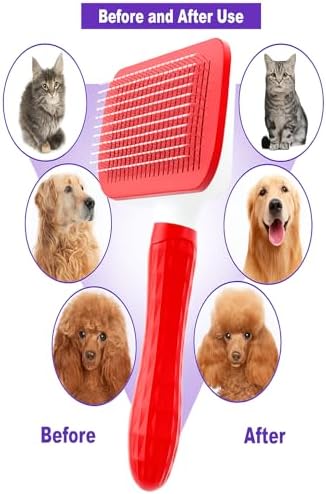 Self-Cleaning Slicker Brush, Dog Cat Bunny Pet Grooming Shedding Brush, Easy to Remove Loose Undercoat, Pet Massaging Tool Suitable for Pets with Long or Short Hair (Red) - Image 5