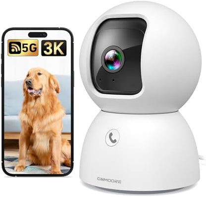 5G Pet Camera Indoor with Phone App, 3K Cat Dog Cameras with Speaker, Pan-Tilt WiFi Baby Monitor Camera for Home Security, Pet/Facial AI Detection Motion Tracking, 2-Way Talk, 2.4G/5G Wi-Fi by Unknown
