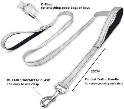 6 FT Silver Nylon Reflective Dog Leash for Large Dogs with 2 Padded Handle - Image 3