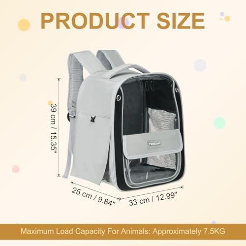Pet Backpack Carrier, Portable and Ventilated, Oxford Cloth, Dogs Cats and Small Animals Travel Bag 13", (Gray, 1 Pcs), Intended for Hiking/Camping/Traveling - Image 2