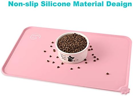Silicone Waterproof Dog Cat Pet Feeding Mats, Non Slip, Easy Clean Pet Dog Cat Bowl Mats Placemat (18.5" x 11.5") Pink - Image 5