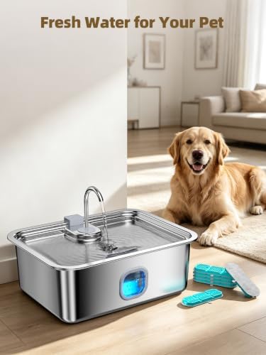 Dog Water Fountain Stainless Steel, 12L/16L Large Pet Water Fountain for Dogs, Dog Water Bowl Dispenser with Water Level Window & LED Light, Super Quiet for S-L Dogs and Multi-Pet (6 Filters) - Image 6