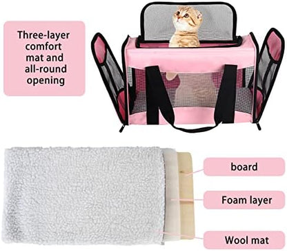 Cat Carrying Case - Pet Carrier Airline Approved, Protable and Breathable Pet Travel Carrier Removable Fleece Pad, Collapsible Cat Carrier Dog Carrier for Medium Cats Small Cats Dogs (Small, Pink) - Image 4