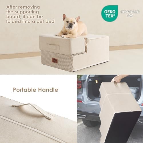 EHEYCIGA Dog Stairs 13.5" H, 3-Step Extra Wide Dog Steps, Beige - Image 5