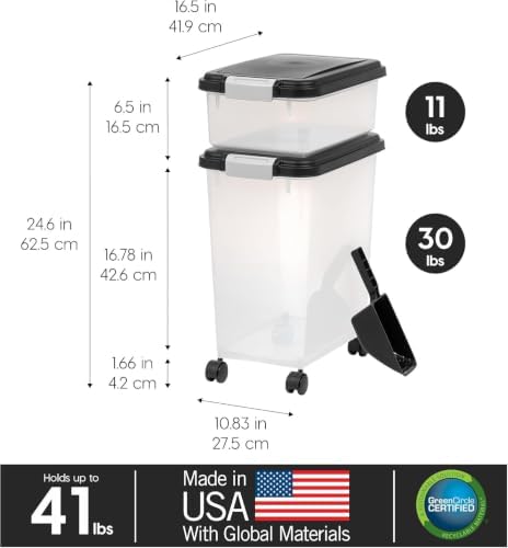 IRIS USA 30 lb + 11 lb Airtight Pet Food Storage Containers with Wheels - Image 3