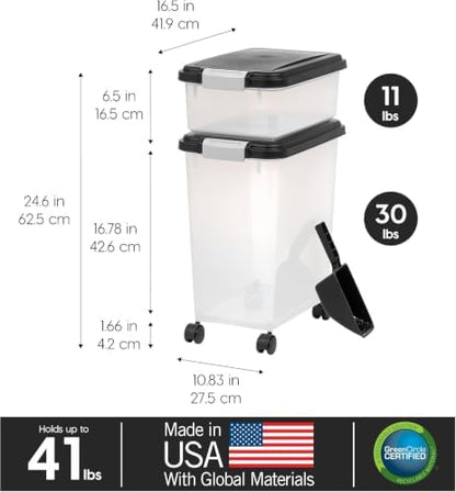 IRIS USA 30 lb + 11 lb Airtight Pet Food Storage Containers with Wheels - Image 3