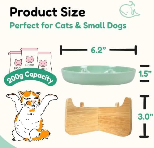 Slow Feeder Cat Bowl with Stand, Melamine Elevated Cat Food Bowl, Whisker Friendly Raised Puzzle Feeder for Cats & Small Dogs, Wet & Dry Food, Dishwasher Safe, Non-Slip (Green) - Image 2