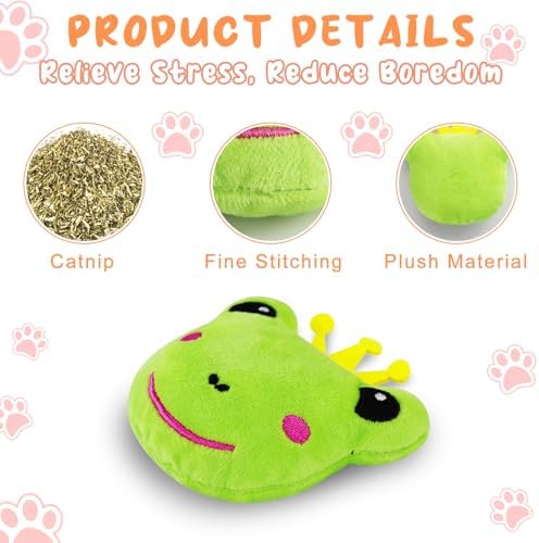 Andiker Cat Catnip Toys, 3Pcs Cat Interactive Toys for Indoor Cats, Soft Plush Kitten Chew Toys with Crinkle Paper for Relieve Stress, Reduce Boredom, Teething (Frog) - Image 3