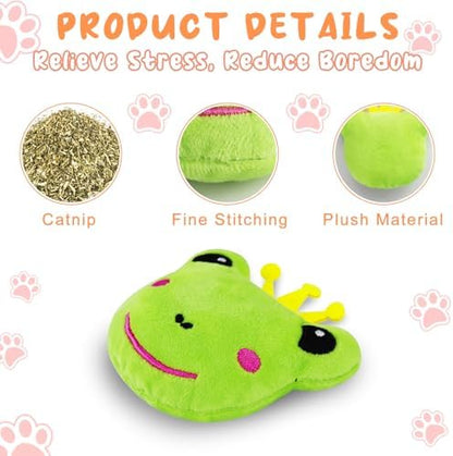 Andiker Cat Catnip Toys, 3Pcs Cat Interactive Toys for Indoor Cats, Soft Plush Kitten Chew Toys with Crinkle Paper for Relieve Stress, Reduce Boredom, Teething (Frog) - Image 3