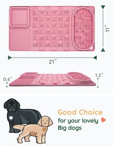 Slow Feeder Bowl for Large Dog, Silicone Lick Mat & Snuffle Mat with Suction Cups - Interactive Puzzle Feeder to Slow Eating & Keep Busy, Reduce Vomiting & Relieve Boredom (21"x 11" Pink) - Image 5