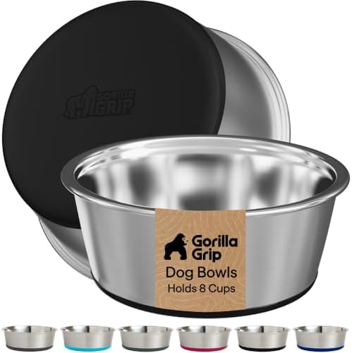 GORILLA GRIP Dog Bowls, Food Grade Stainless Steel, Set of 2, 8 Cup, Black by GorillaGrip