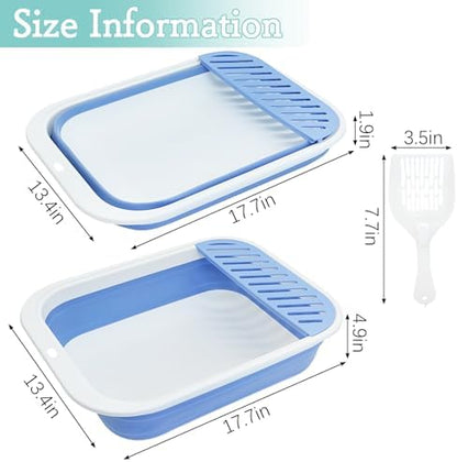 Fhiny Kitten Litter Box Portable Shallow Litter Box 17.7"x13.4"x4.9" Foldable Cat Toilet with Scoop Open Kitty Potty Pan with Litter Drop Pedal Easy to Clean Travel Kitten Toilet(Blue) - Image 4