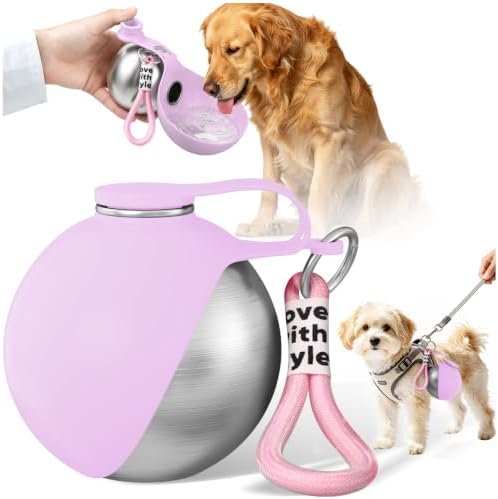 2 in 1 Dog Water Bottle with Bowl, 10oz Stainless Steel - Pink by Unknown