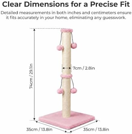 Dimaka Cat Scratching Post, Cat Scratcher for Large Cats with Teasing Toy Ball (Pink, 29 inches for All Cats) - Image 2