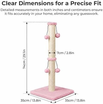 Dimaka Cat Scratching Post, Cat Scratcher for Large Cats with Teasing Toy Ball (Pink, 29 inches for All Cats) - Image 2