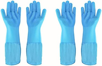 Pet Grooming Gloves Pet Hair Remover Cat, Dog Washing Gloves Silicone Heat Resistant Cleaning Gloves with High-Density Teeth Grooming Gloves for Dogs, Cats, Horses, Rabbits (2 Pairs - Blue) by 1TO3GO