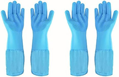 Pet Grooming Gloves Pet Hair Remover Cat, Dog Washing Gloves Silicone Heat Resistant Cleaning Gloves with High-Density Teeth Grooming Gloves for Dogs, Cats, Horses, Rabbits (2 Pairs - Blue) by 1TO3GO
