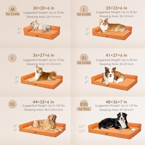 EHEYCIGA Memory Foam Dog Bed for Crate, L Plus Orthopedic Dog Bed, Pumpkin - Image 2