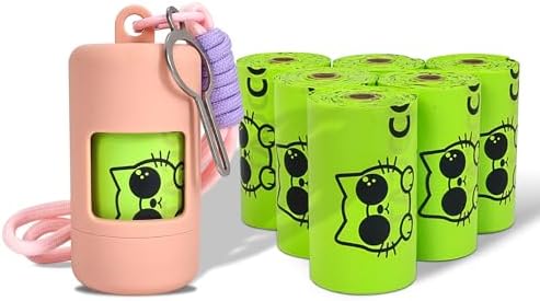 Dog Poop Bags with Dispenser & Holder, Guaranteed Leak Proof, Unscented Extra Thick Heavy Duty Tear-resistant 18-Micron Waste Bag Refill Rolls (Pink (105-Bags, 1-Dispenser)) by COOCAT