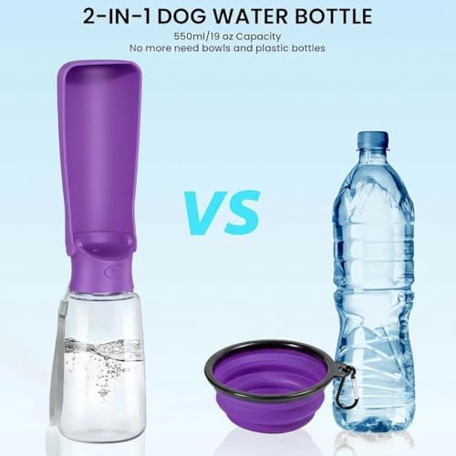 Portable Dog Water Bottle for Walking – 19oz / 12oz Foldable Pet Water Dispenser for Puppies, Medium & Large Dogs – Leak Proof Travel Water Bowl for Small Animals Dog Accessories(19OZ Purple) - Image 5
