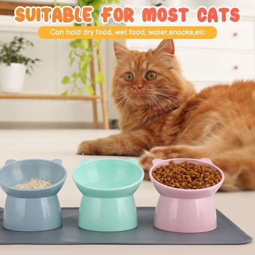 3 Pcs Elevated Cat Bowls 15° Raised Cat Bowl with Silicone Mat - Image 4
