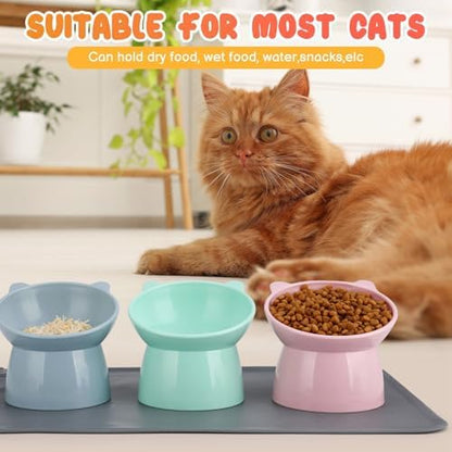 3 Pcs Elevated Cat Bowls 15° Raised Cat Bowl with Silicone Mat - Image 4