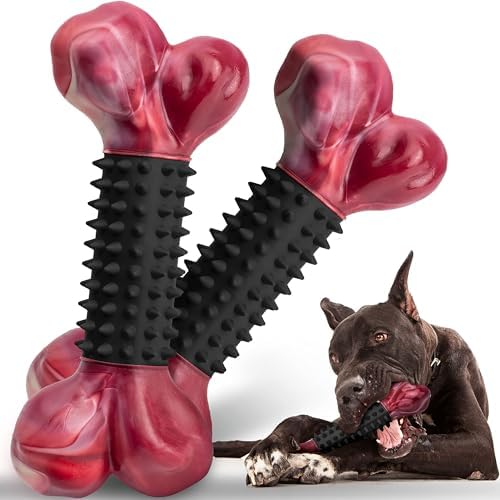 2-Pack Tough Dog Toys for Aggressive Chewers: Bacon Flavored Long Lasting Dog Bones for Large Dogs, Heavy Duty Nylon & Rubber Dog Chew Toys to Keep Them Busy, Medium & Large Breed, Black by Apasiri