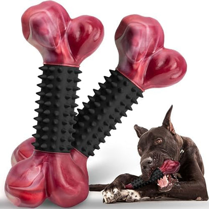 2-Pack Tough Dog Toys for Aggressive Chewers: Bacon Flavored Long Lasting Dog Bones for Large Dogs, Heavy Duty Nylon & Rubber Dog Chew Toys to Keep Them Busy, Medium & Large Breed, Black by Apasiri