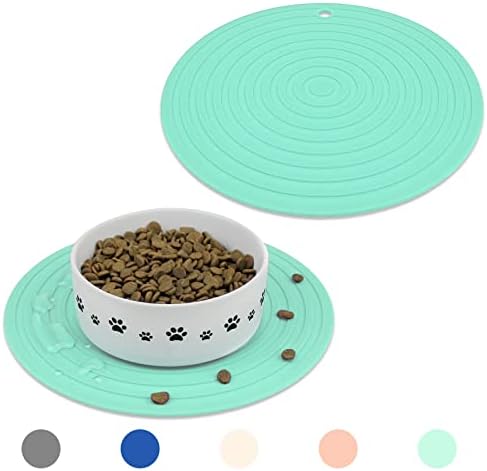 Ptlom Pet Food Mat for Dog and Cat Placemat 2 Pcs, Mat for Prevent Food and Water Overflow, Suitable for Medium and Small Pet, Silicone, 9.5"* 9.5" by PTLOM