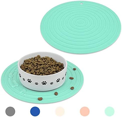 Ptlom Pet Food Mat for Dog and Cat Placemat 2 Pcs, Mat for Prevent Food and Water Overflow, Suitable for Medium and Small Pet, Silicone, 9.5"* 9.5" by PTLOM